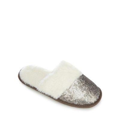 Lounge & Sleep Silver sequinned mule slippers